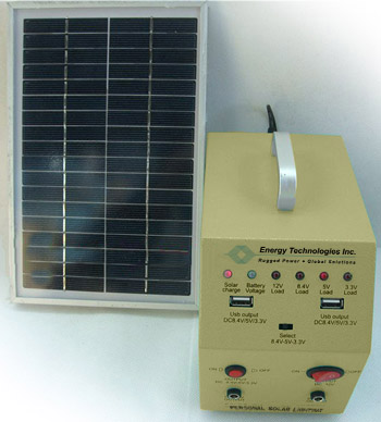 Battery & control unit with solar panel